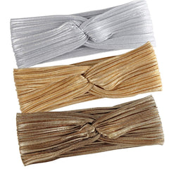 Hisight front view showing three metallic bowknot headbands, versatile styling benefit