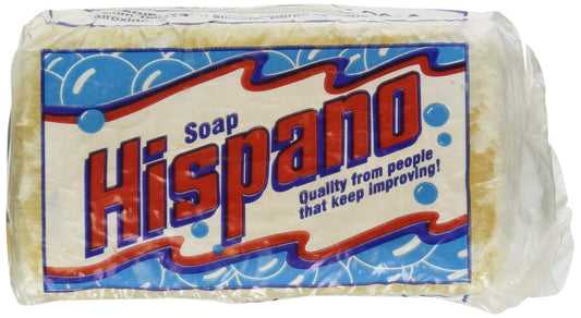 Hispano front pack showing two laundry soap bars and clear labeling for convenience