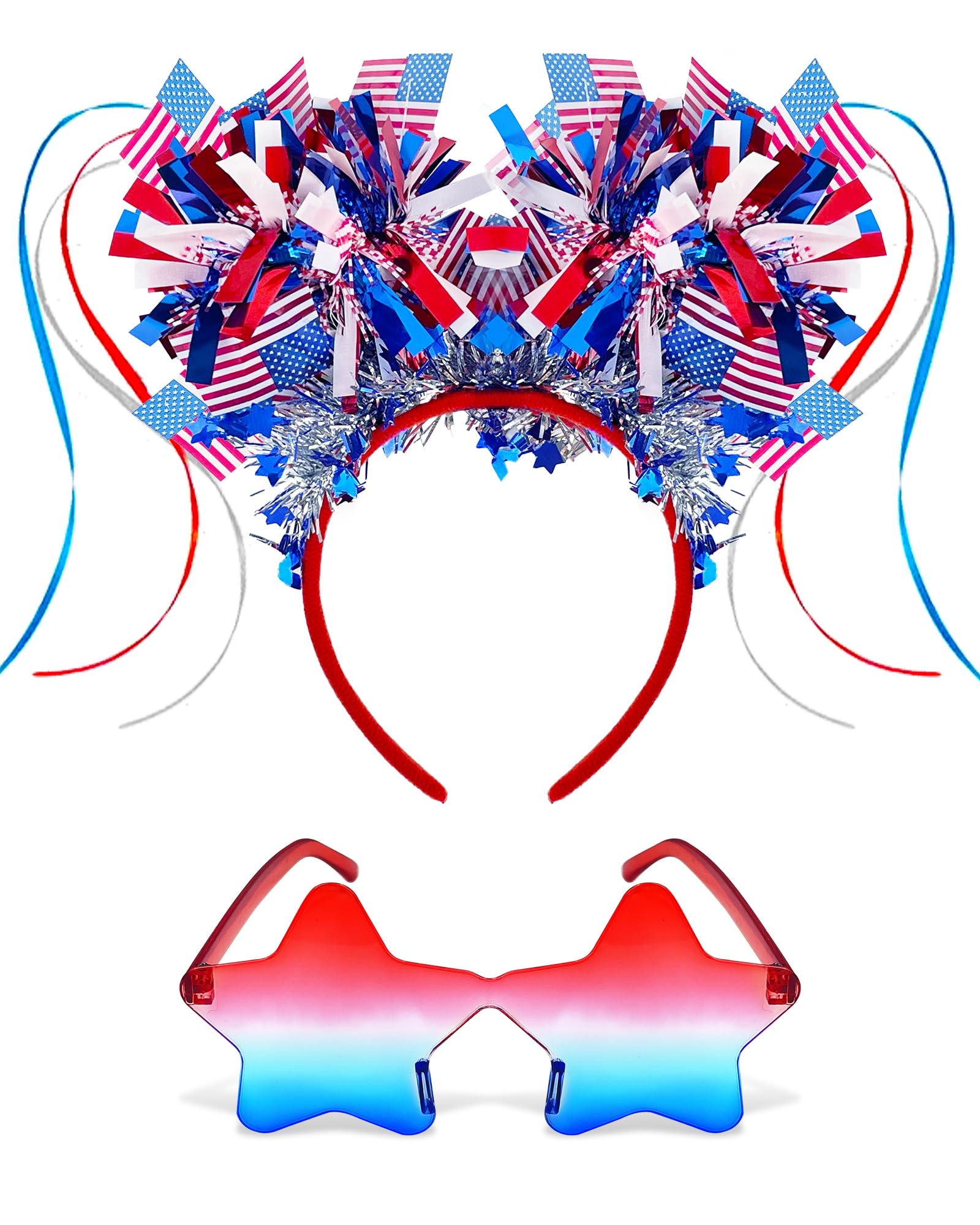 Hiwtonk headband front view showing bold patriotism and festive sparkle