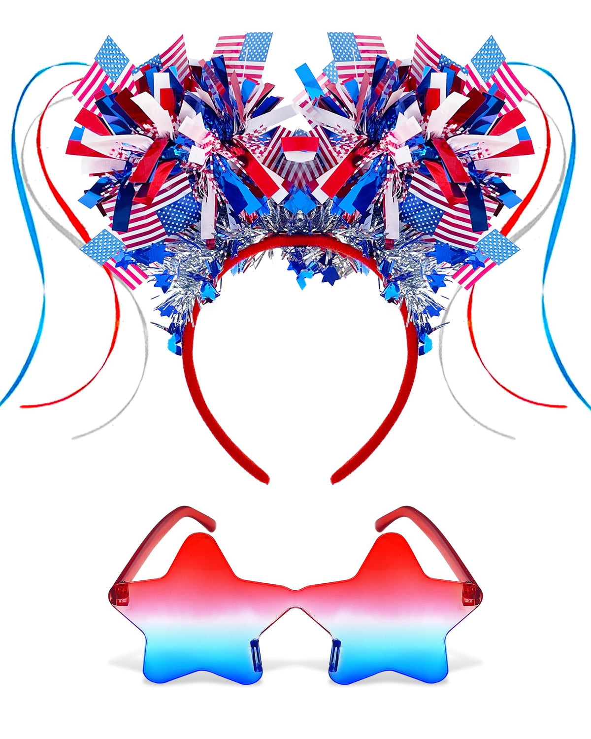 Hiwtonk headband front view showing bold patriotism and festive sparkle