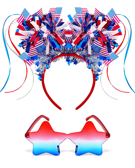 Hiwtonk headband front view showing bold patriotism and festive sparkle