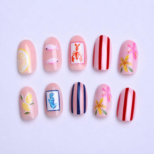 HIXENIFY close-up of lemon and flower nail art highlighting crisp detail