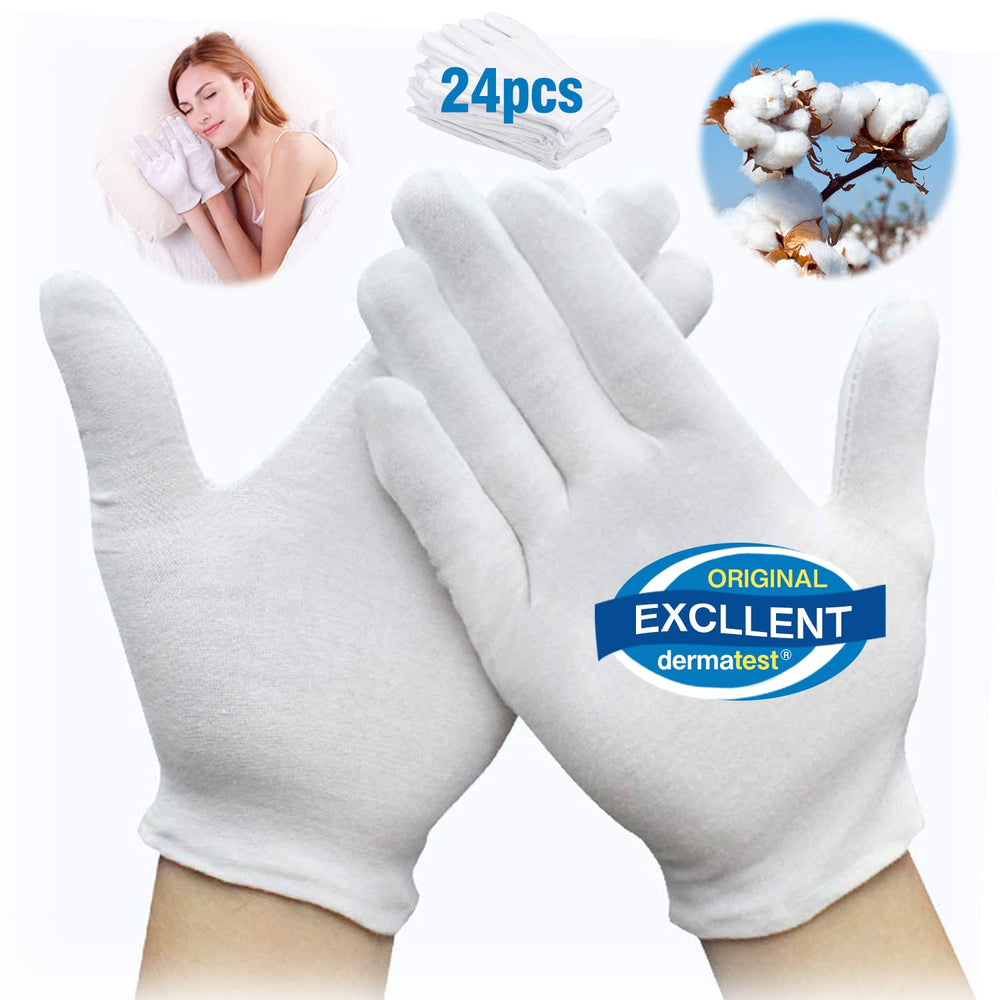 HJDHS front packaging showing 24 white cotton gloves and pack benefit