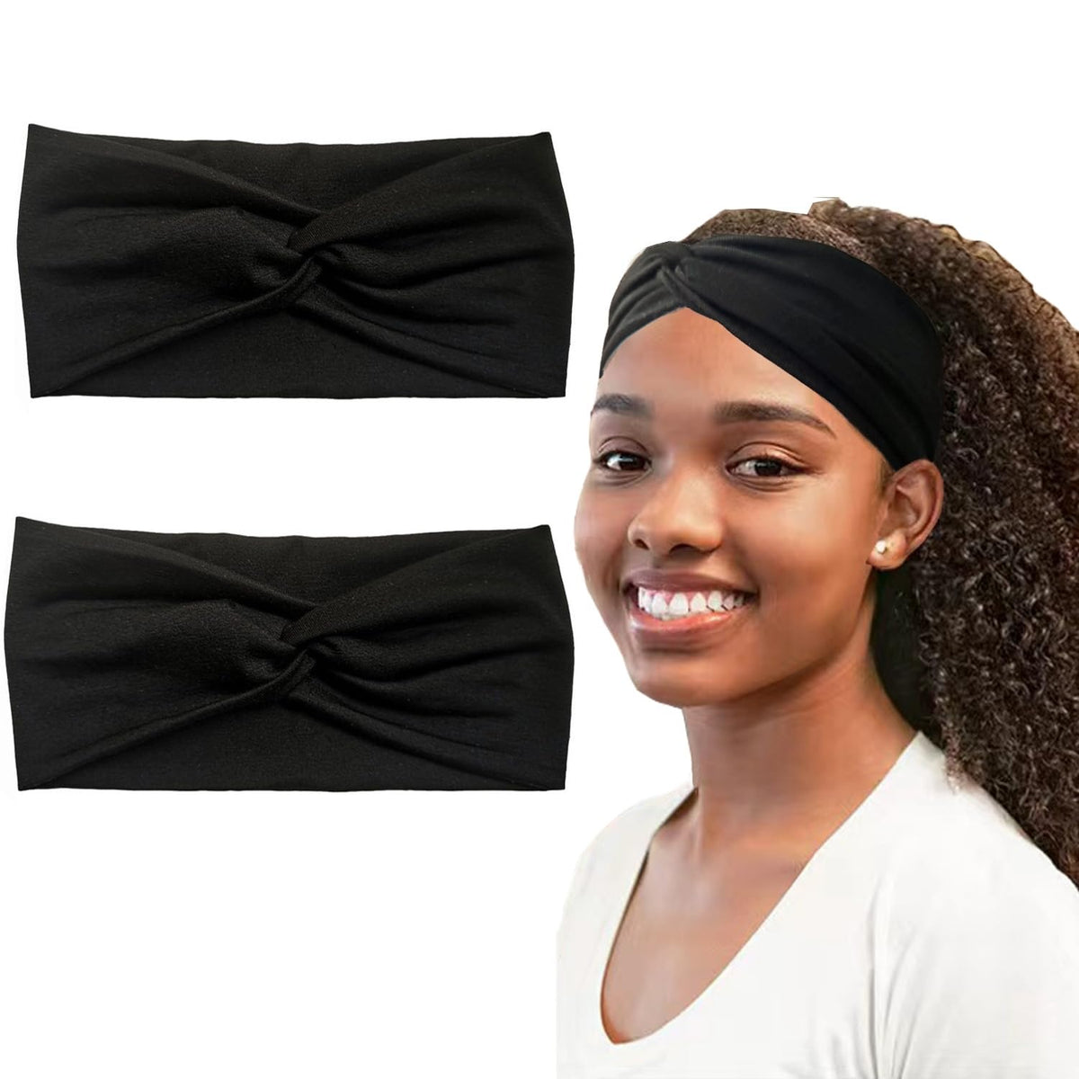Hjiaruiky front view showing both black and leopard headbands for versatile styling