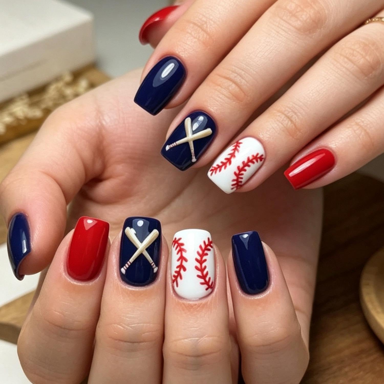 HJKDSFD front packaging showing 24-piece baseball nail set and tools for quick styling