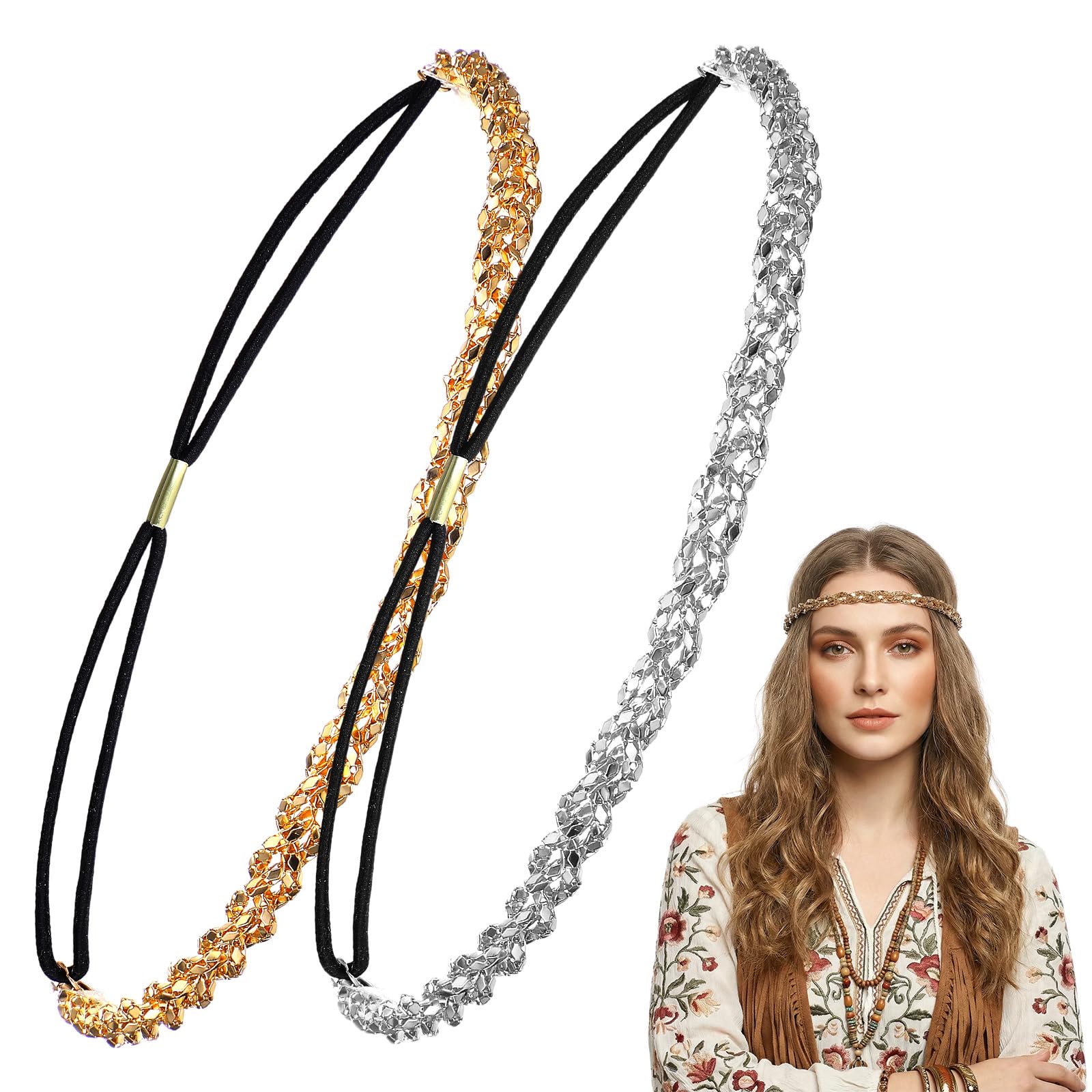 HJZHII gold and silver head chains front view showing pair and styling options
