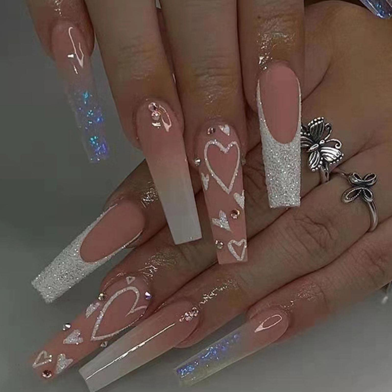 Hkanlre front packaging showing 24-piece pink coffin nails and benefits