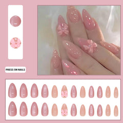 Hkanlre press-on nails in hand to show scale and comfortable wear