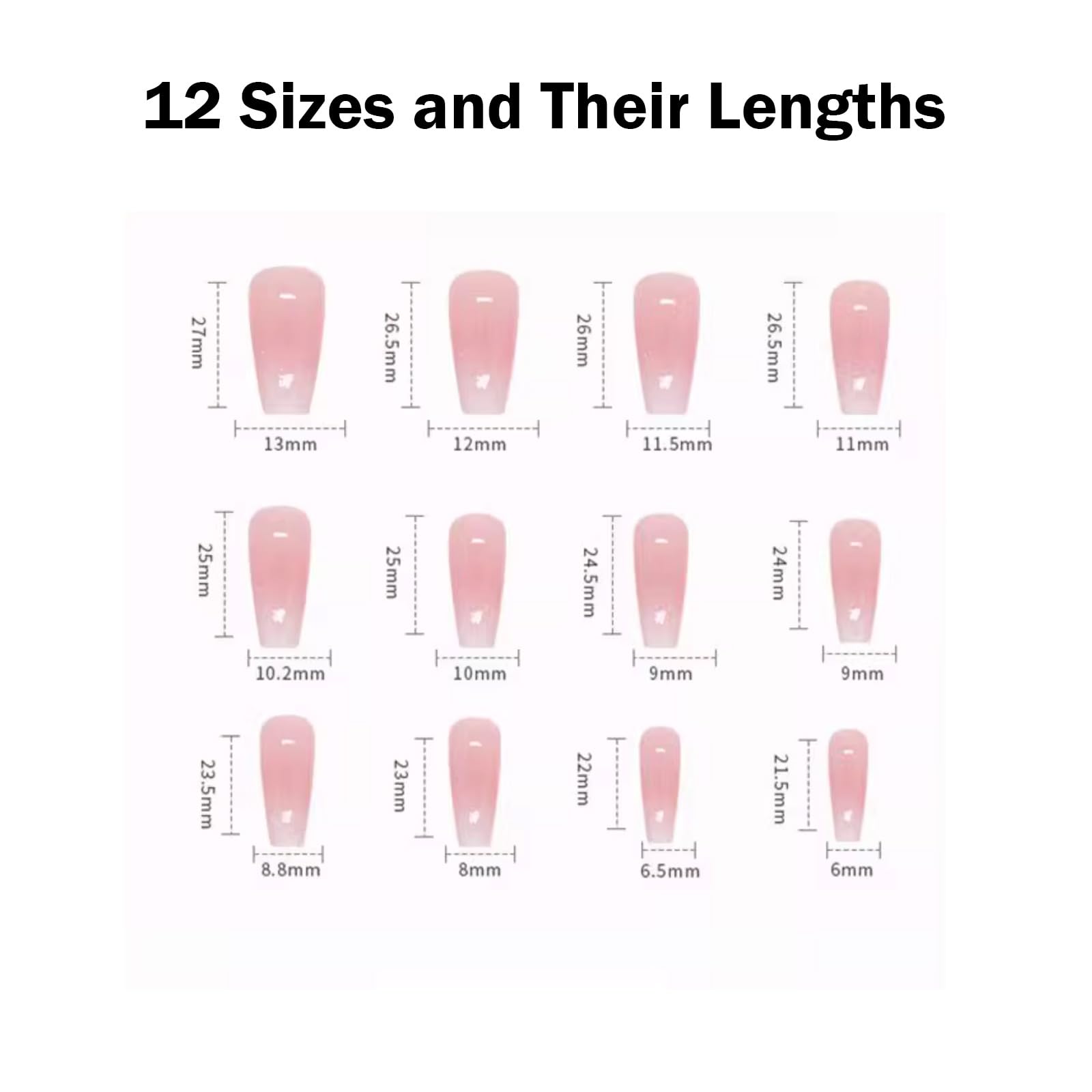 Hkanlre size layout with nails aligned to show fit options and variety