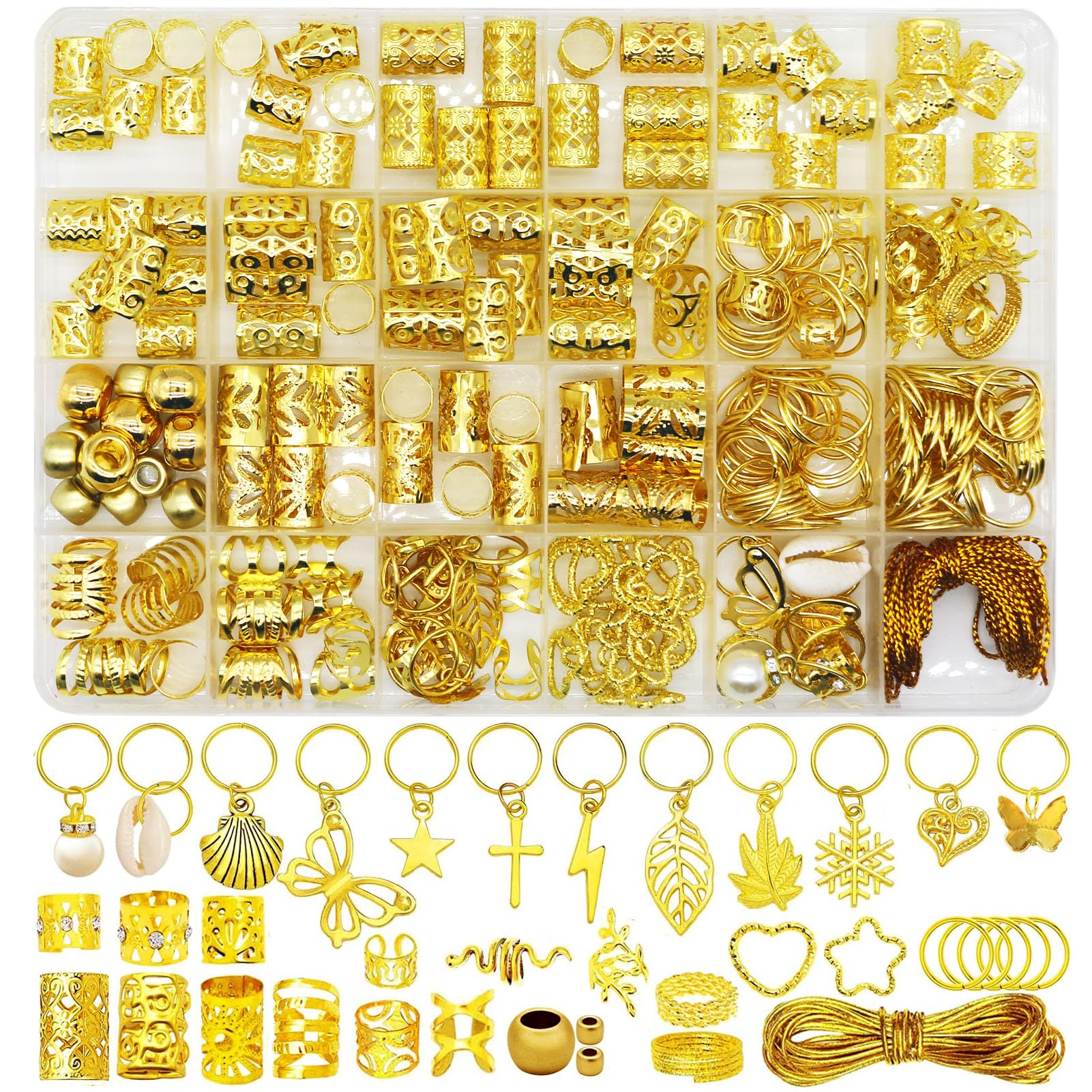 HKGTYE clear storage box with 300 hair jewelry pieces for organized styling