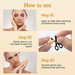 HKH woman applying serum to face showing quick absorption and radiant skin benefit