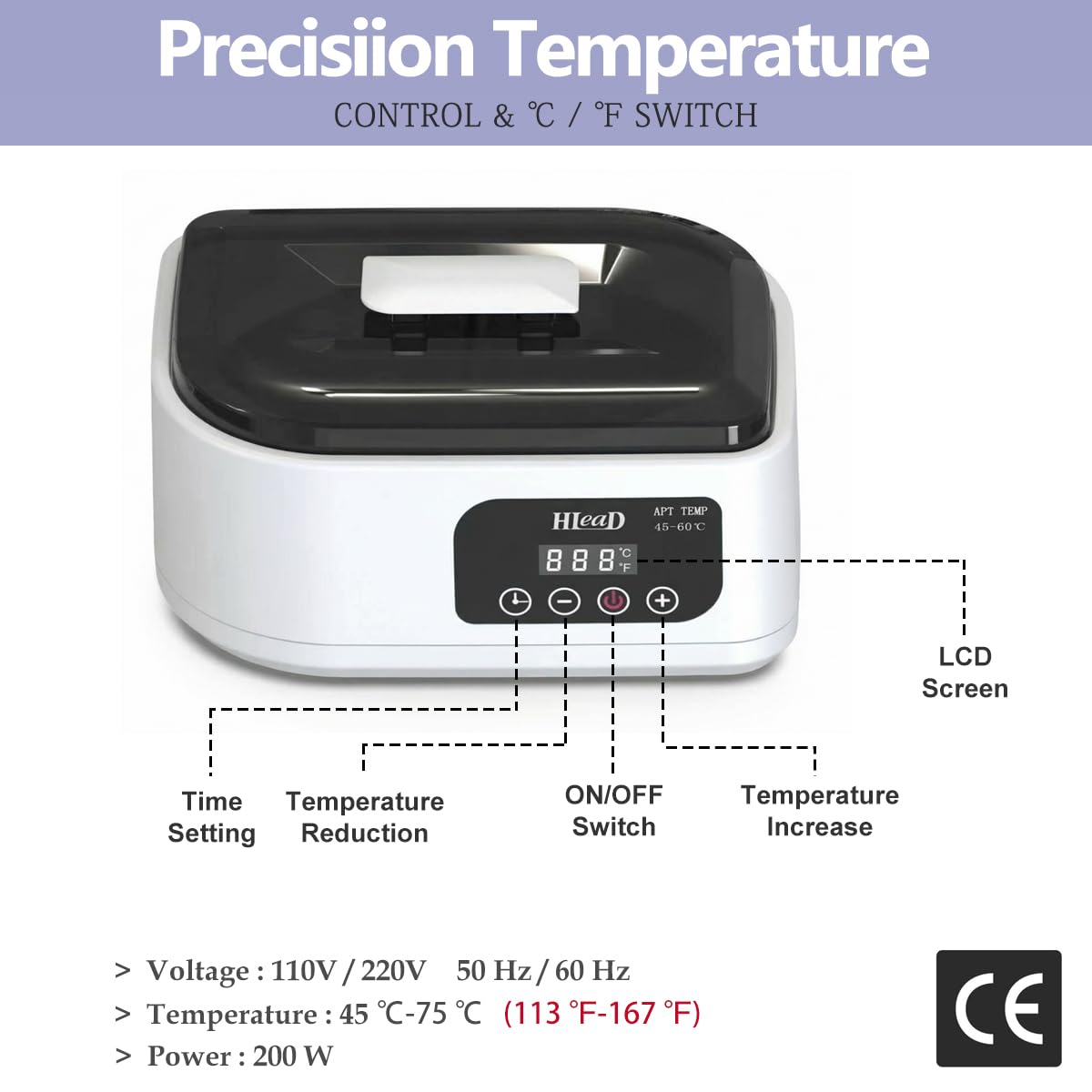HLead touchscreen controls closeup for easy temperature and timer adjustments