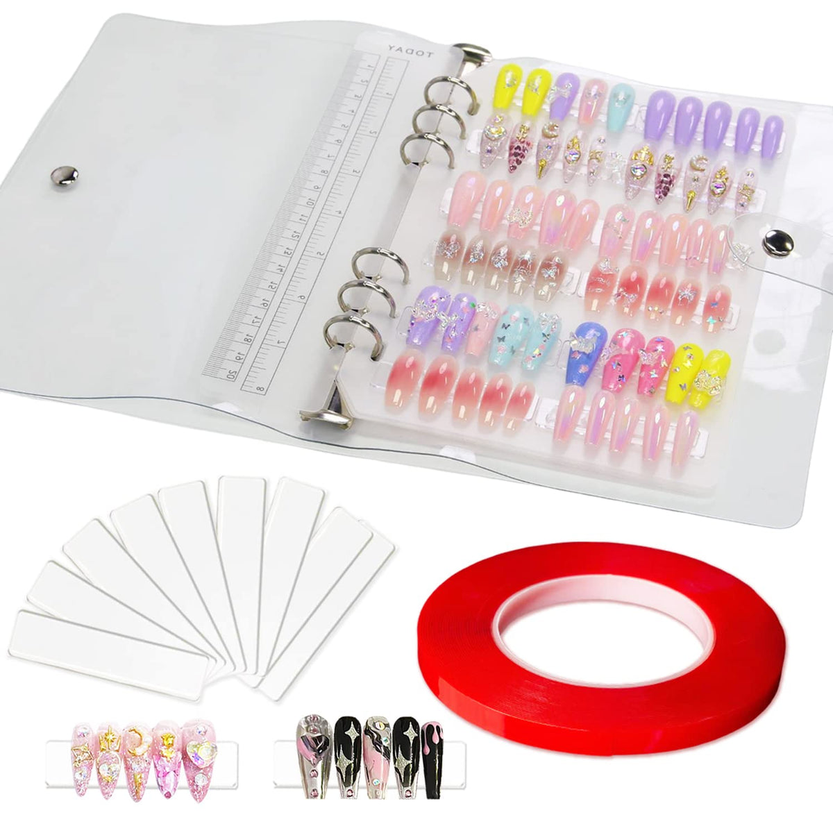 HLQHXWHZT front view clear nail storage box showing organized sets