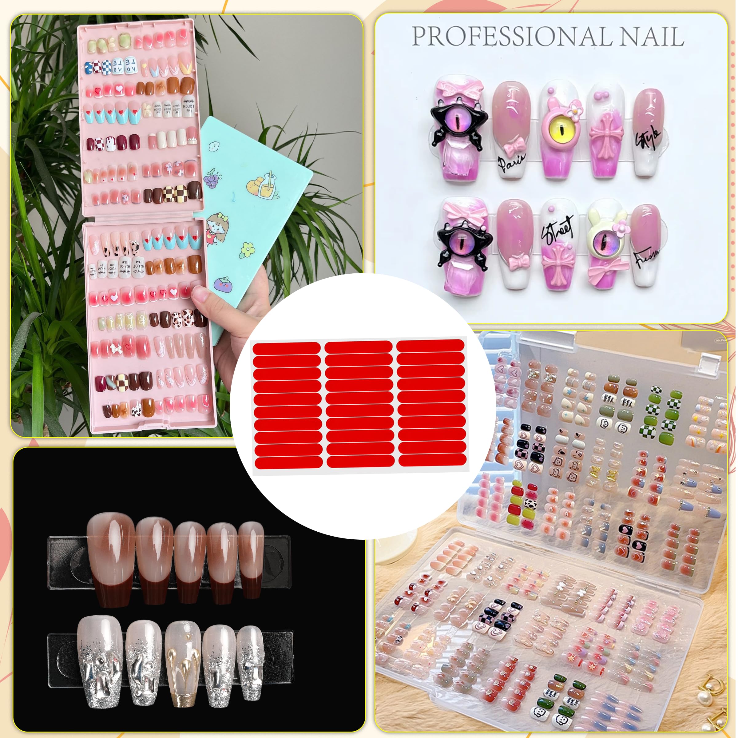 HLQHXWHZT finished press-on nails mounted on a display card for neat presentation