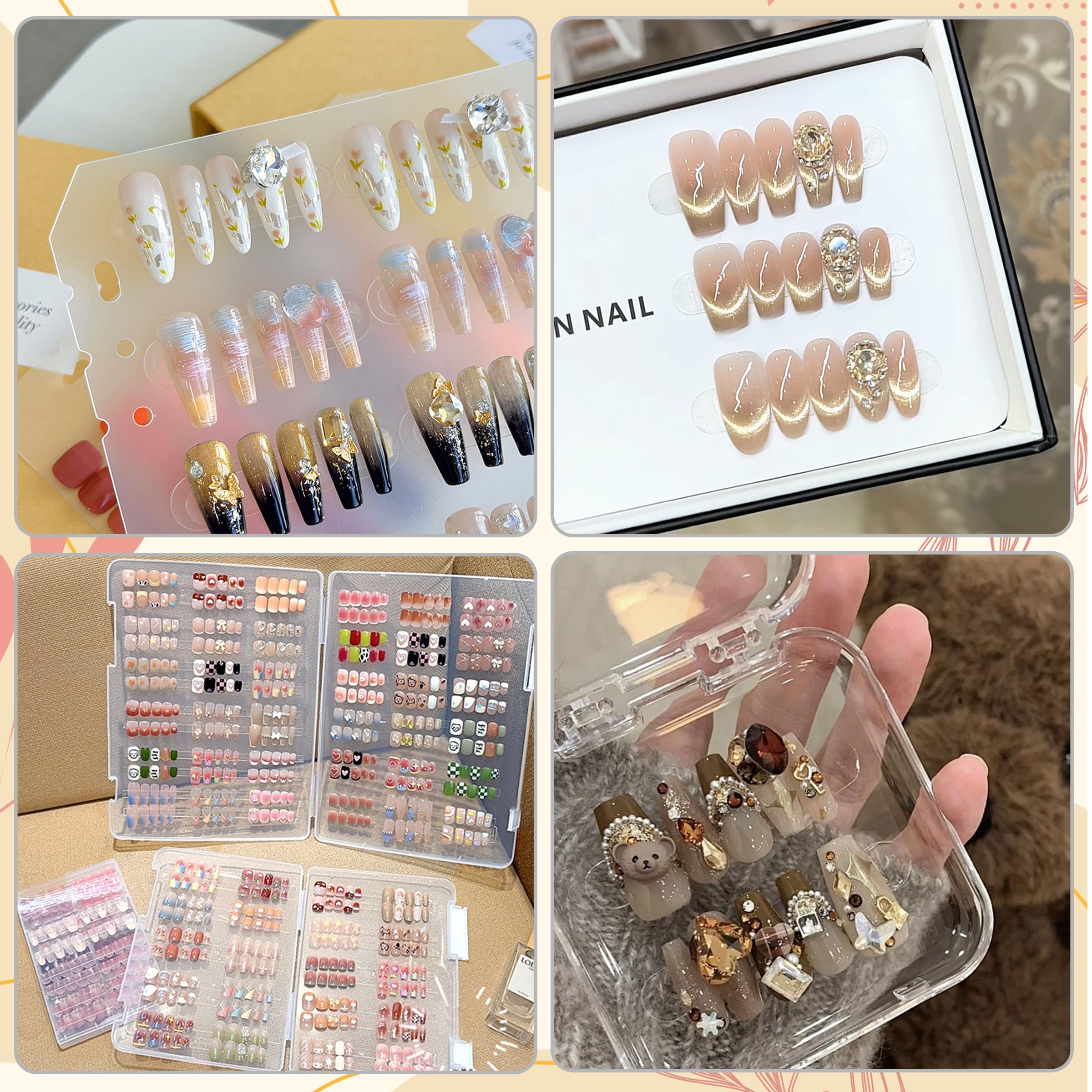 HLQHXWHZT salon display of press-on sets showcasing professional retail presentation
