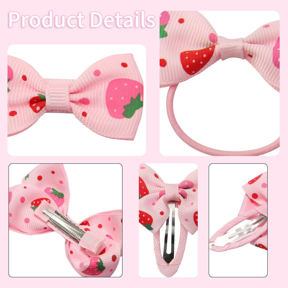 HLTOO two elastic strawberry hair ties displayed for scale and stretch durability
