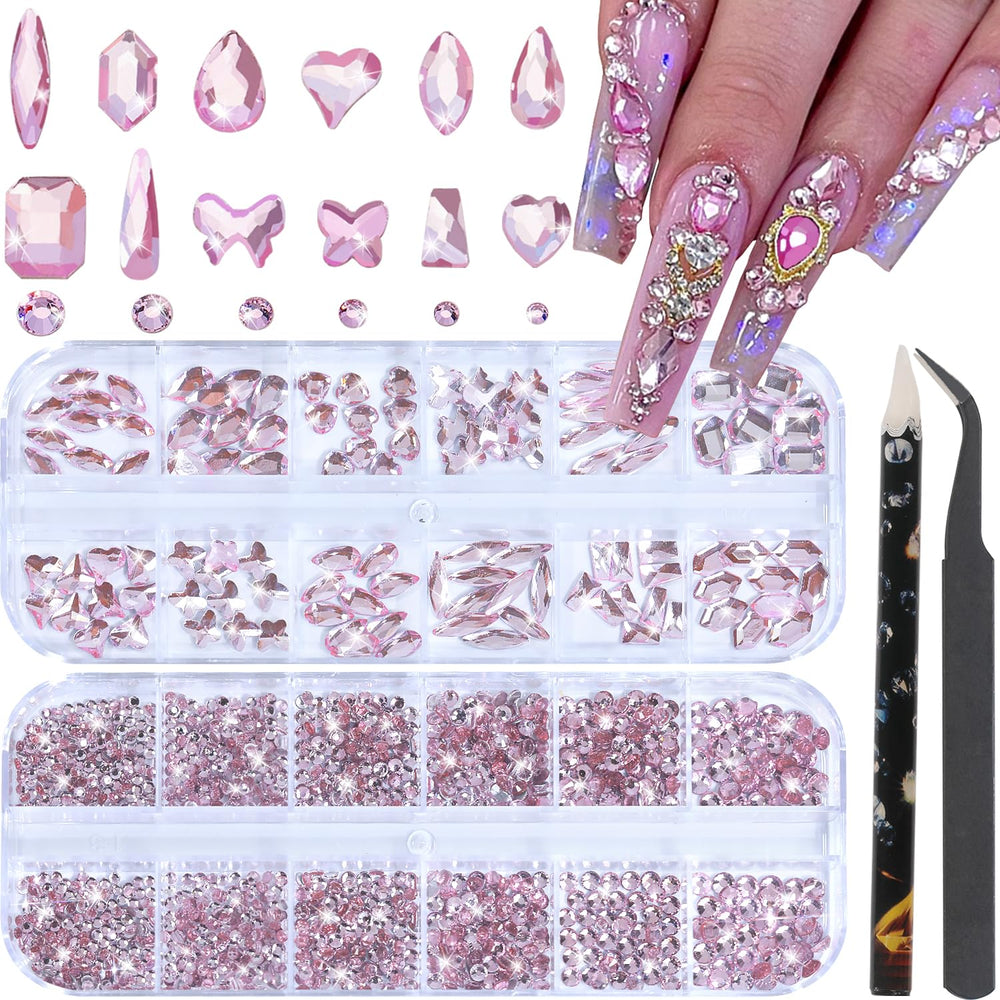 HNUIX front packaging showing light pink rhinestone kit and included tools for easy application