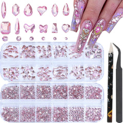 HNUIX front packaging showing light pink rhinestone kit and included tools for easy application