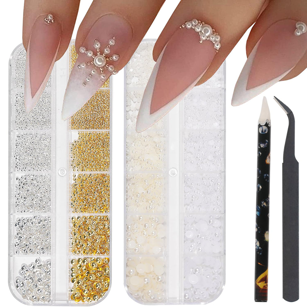 HNUIX front packaging showing assorted gold and silver nail charms and included tools