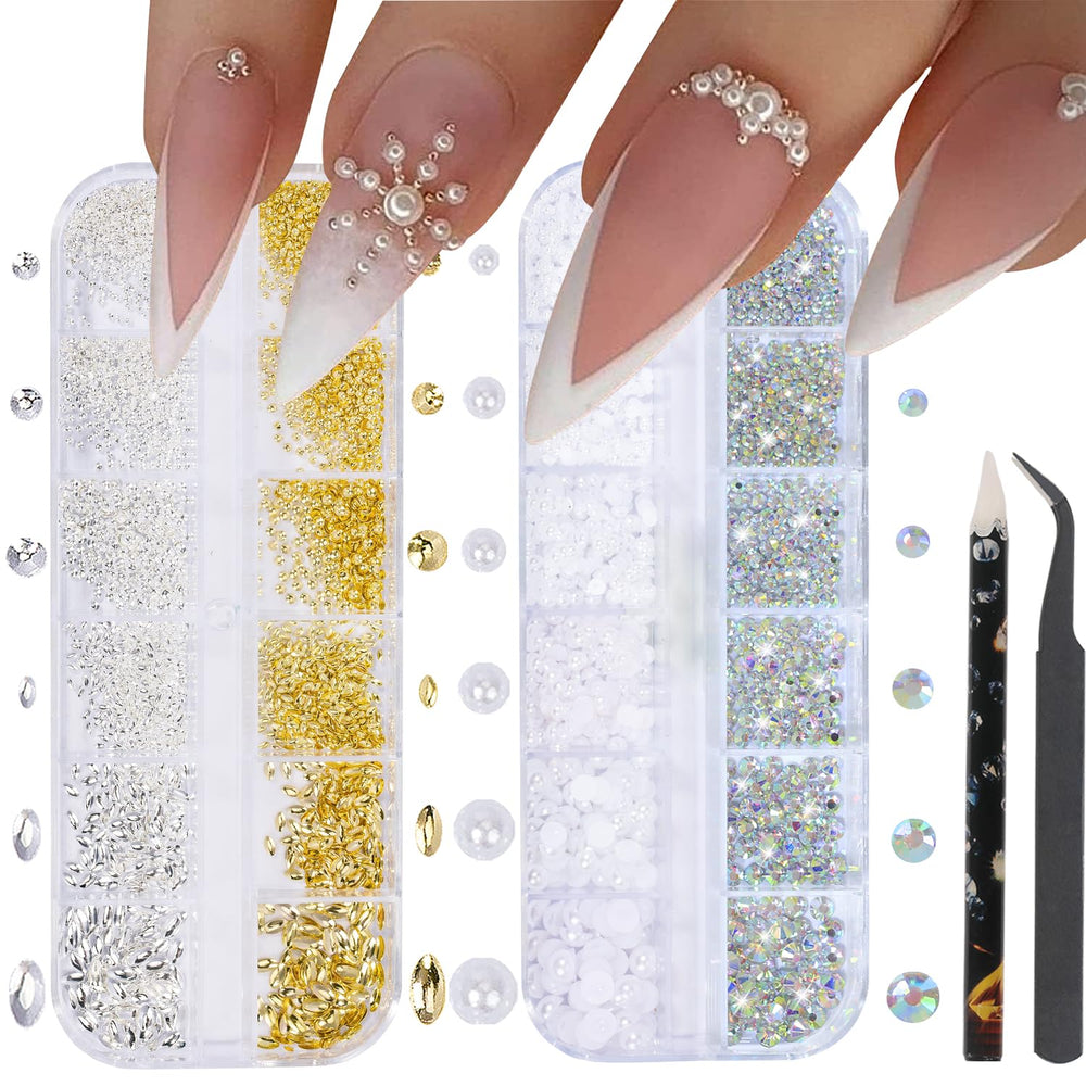 HNUIX front packaging showing mixed gold and silver nail charms for organized storage and quick access