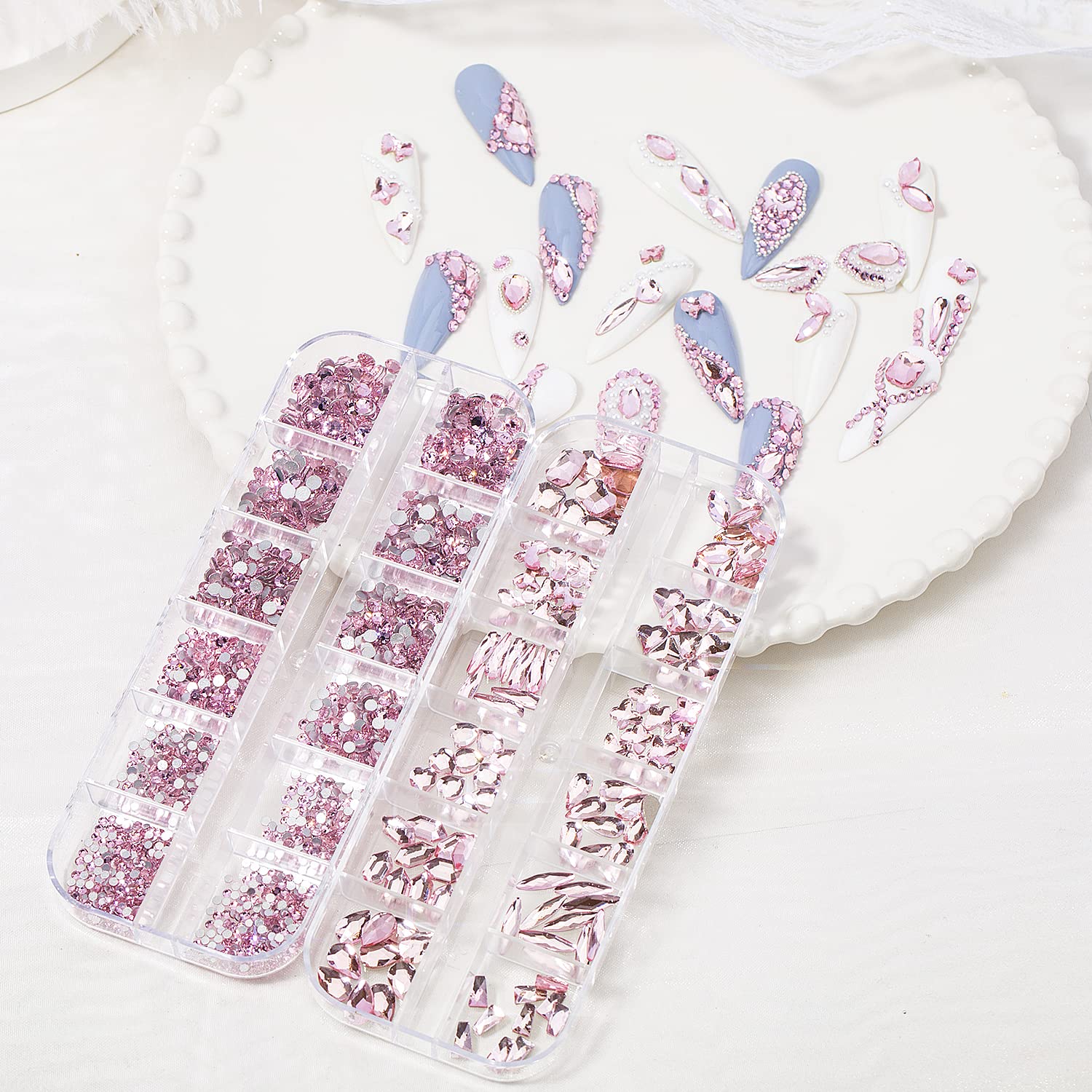 HNUIX crystals applied on nails displaying glamorous finish and salon-quality effect