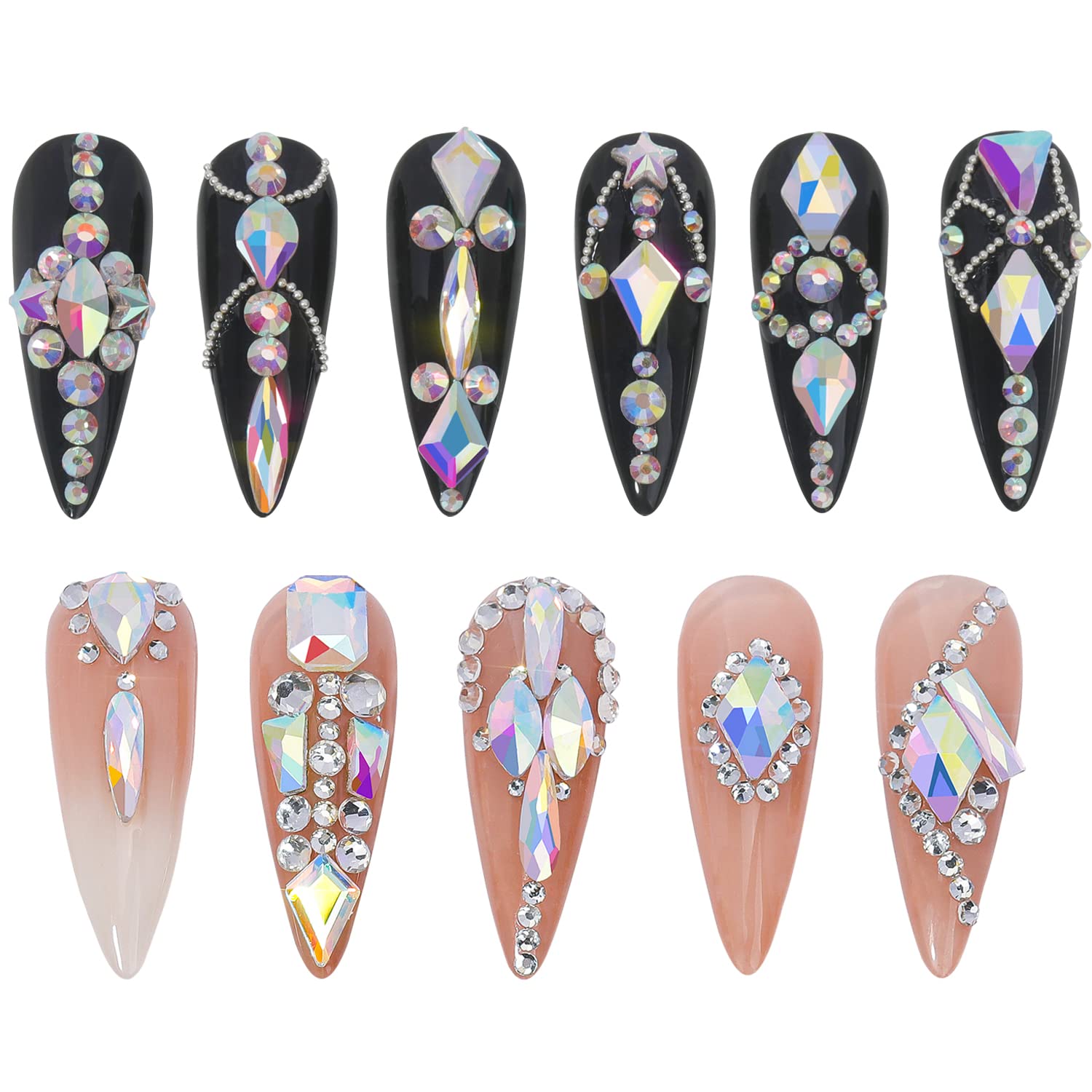 HNUIX rhinestones applied on gel nails demonstrating durable decorative finish