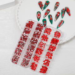HNUIX red rhinestones applied on nails displaying vibrant sparkle and dimension