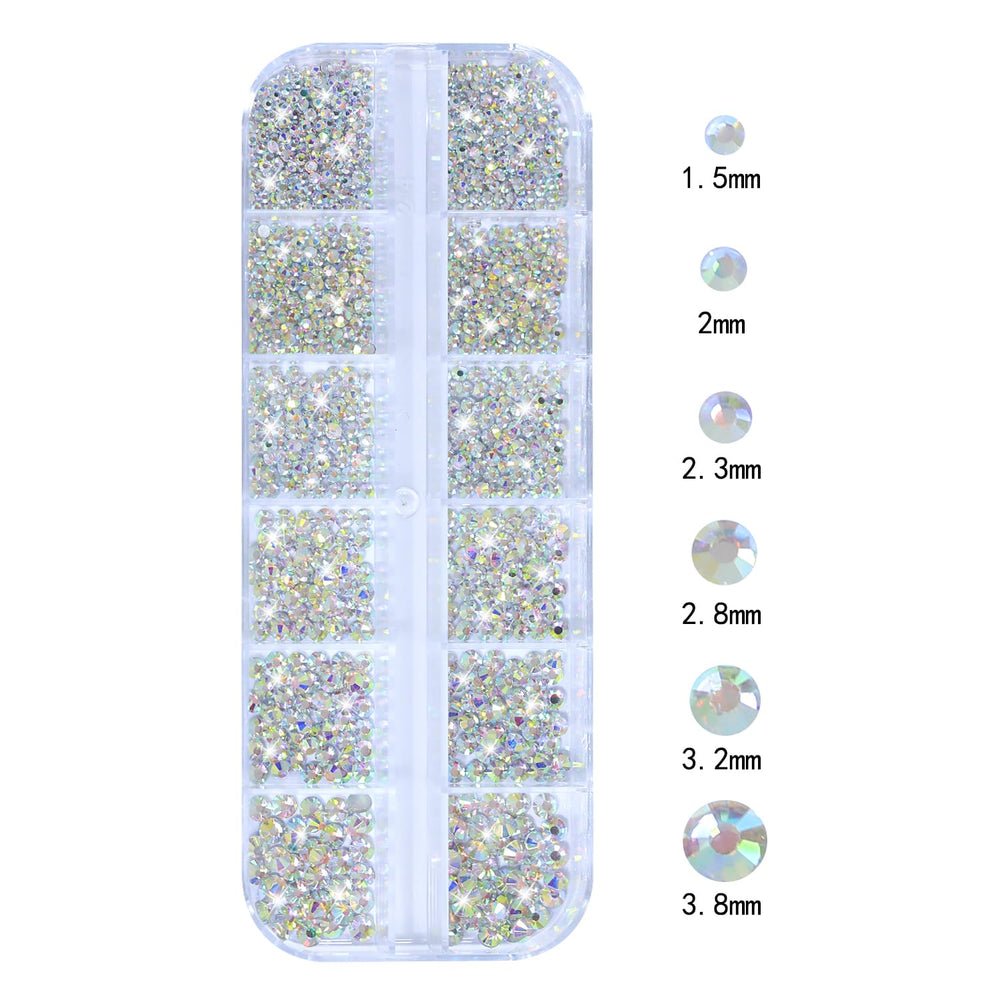 HNUIX array of rhinestone sizes arranged to show 1.8mm–4mm variety for precision