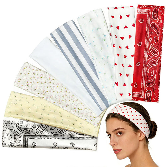 HOLAILS front view of eight headbands showing mixed prints and variety benefit