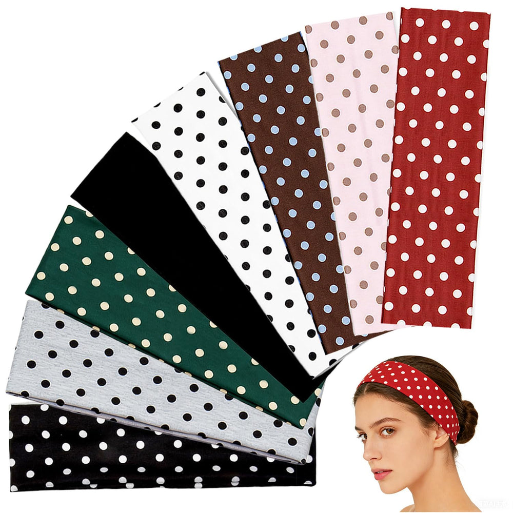 HOLAILS front view of eight polka dot headbands showing color variety and retro charm