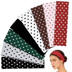 HOLAILS front view of eight polka dot headbands showing color variety and retro charm