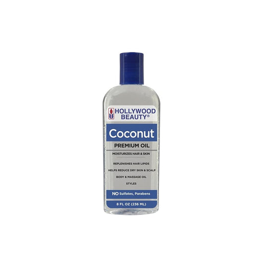 Hollywood Beauty coconut oil front bottle view showing label and size, convenient hydration