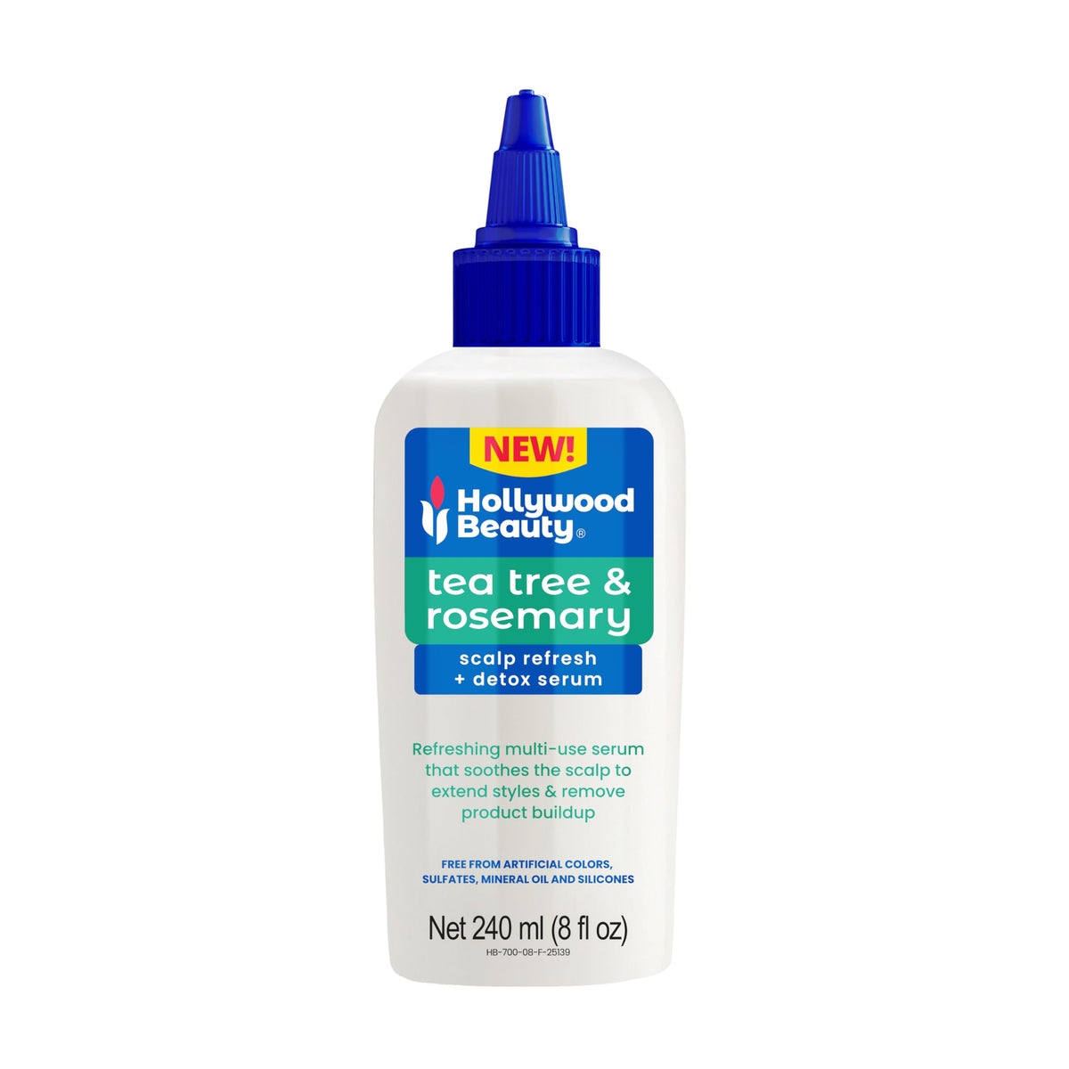 Hollywood Beauty front bottle showing tea tree rosemary label and clear benefit