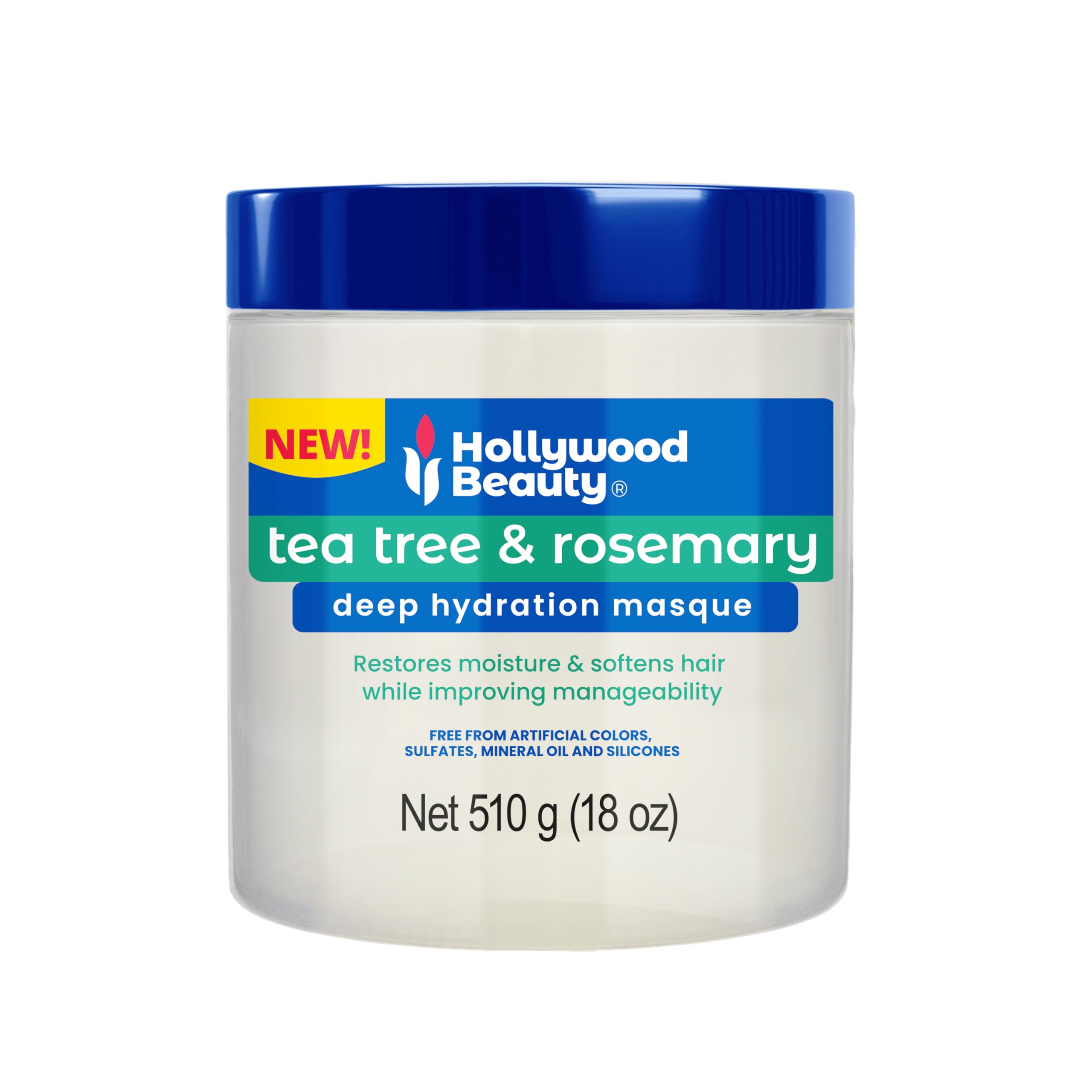 Hollywood Beauty front jar showing 18 oz masque and moisturizing benefit