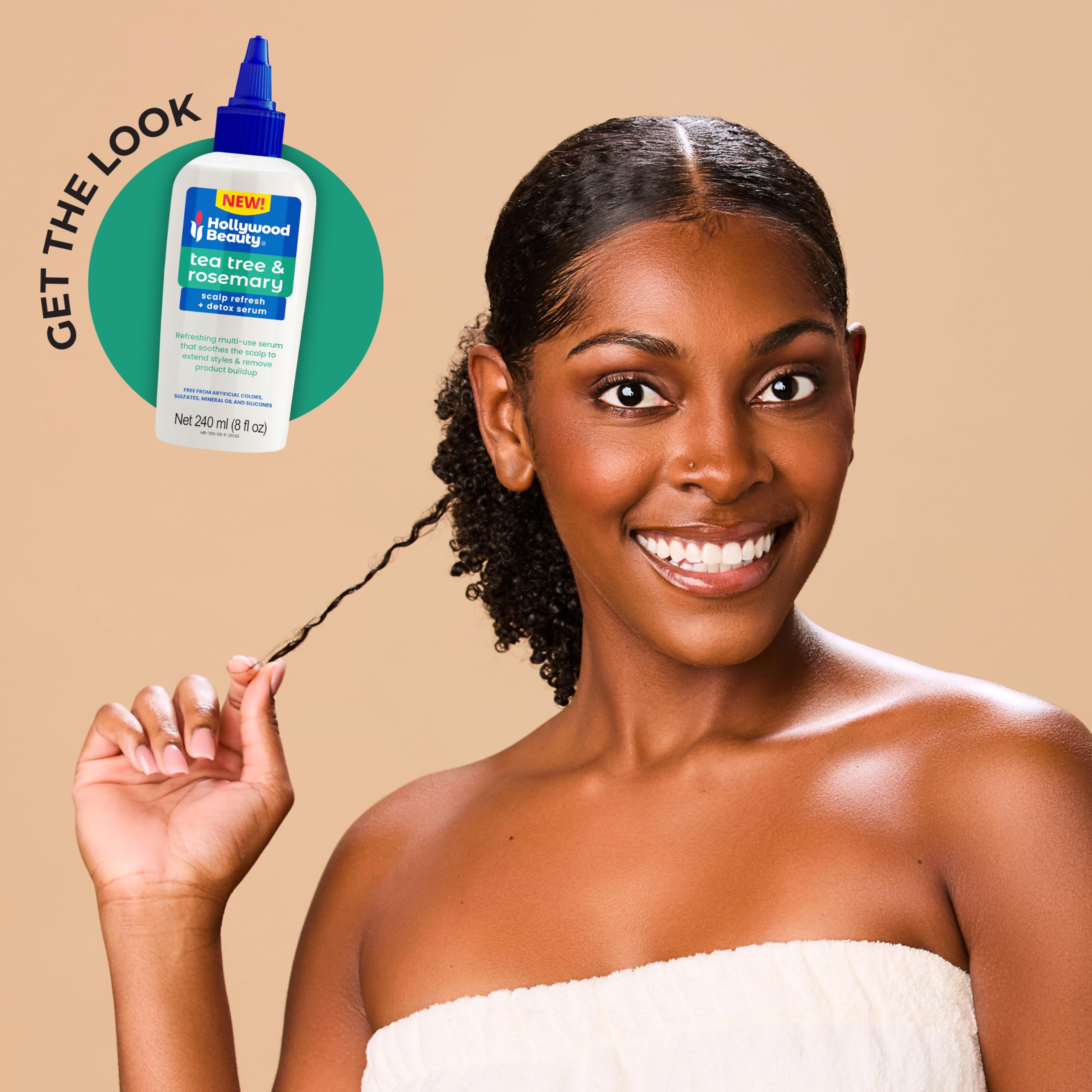 Hollywood Beauty rosemary and tea tree botanicals emphasizing natural ingredient benefit