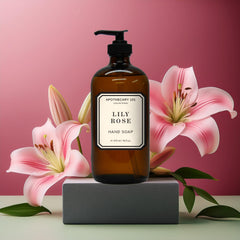 Home & Body Company bottles arranged by a sink showing decorative and practical benefit