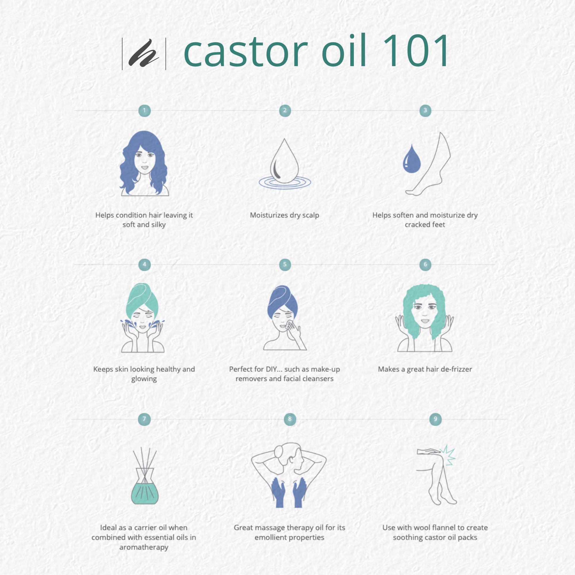 Lifestyle scene of Home Health castor oil with DIY ingredients demonstrating versatile uses