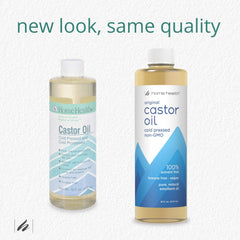 Home Health castor oil pouring from bottle to show rich texture and controlled dispensing benefit