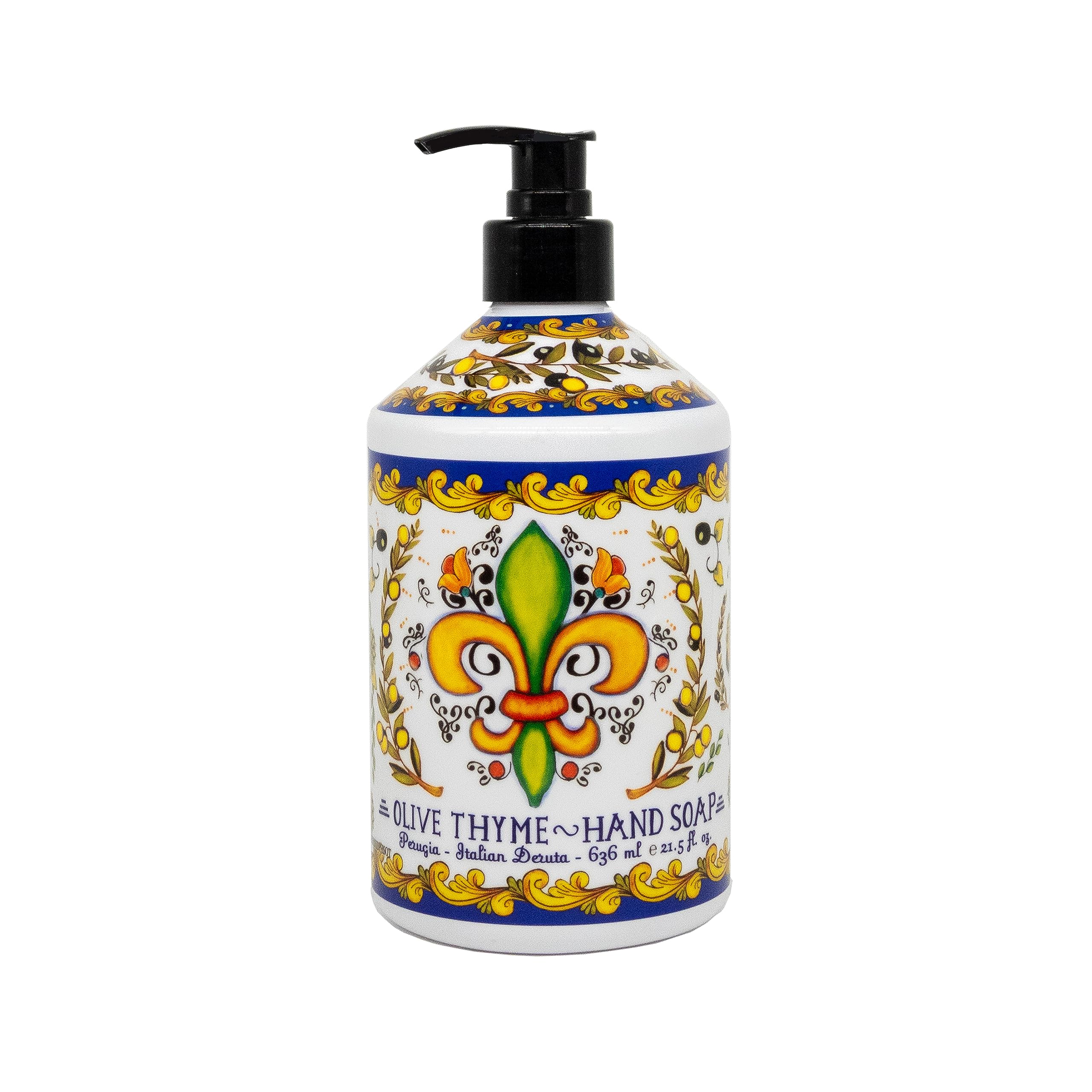 Home & Body Company Perugia Deruta pump detail close-up highlighting sturdy dispenser for controlled moisturizing wash