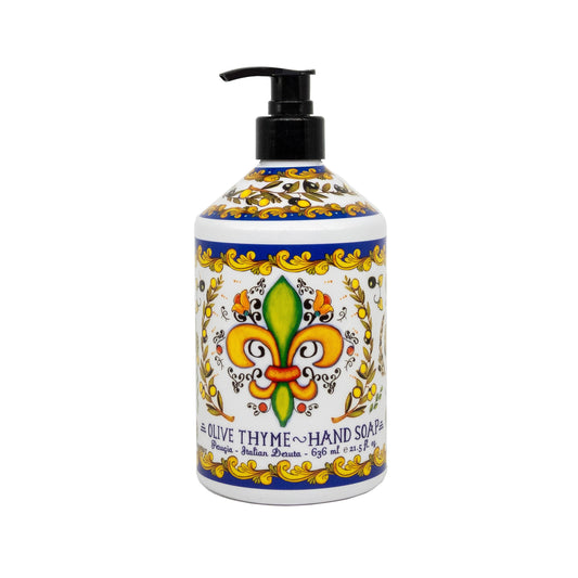 Home & Body Company Perugia Deruta pump detail close-up highlighting sturdy dispenser for controlled moisturizing wash