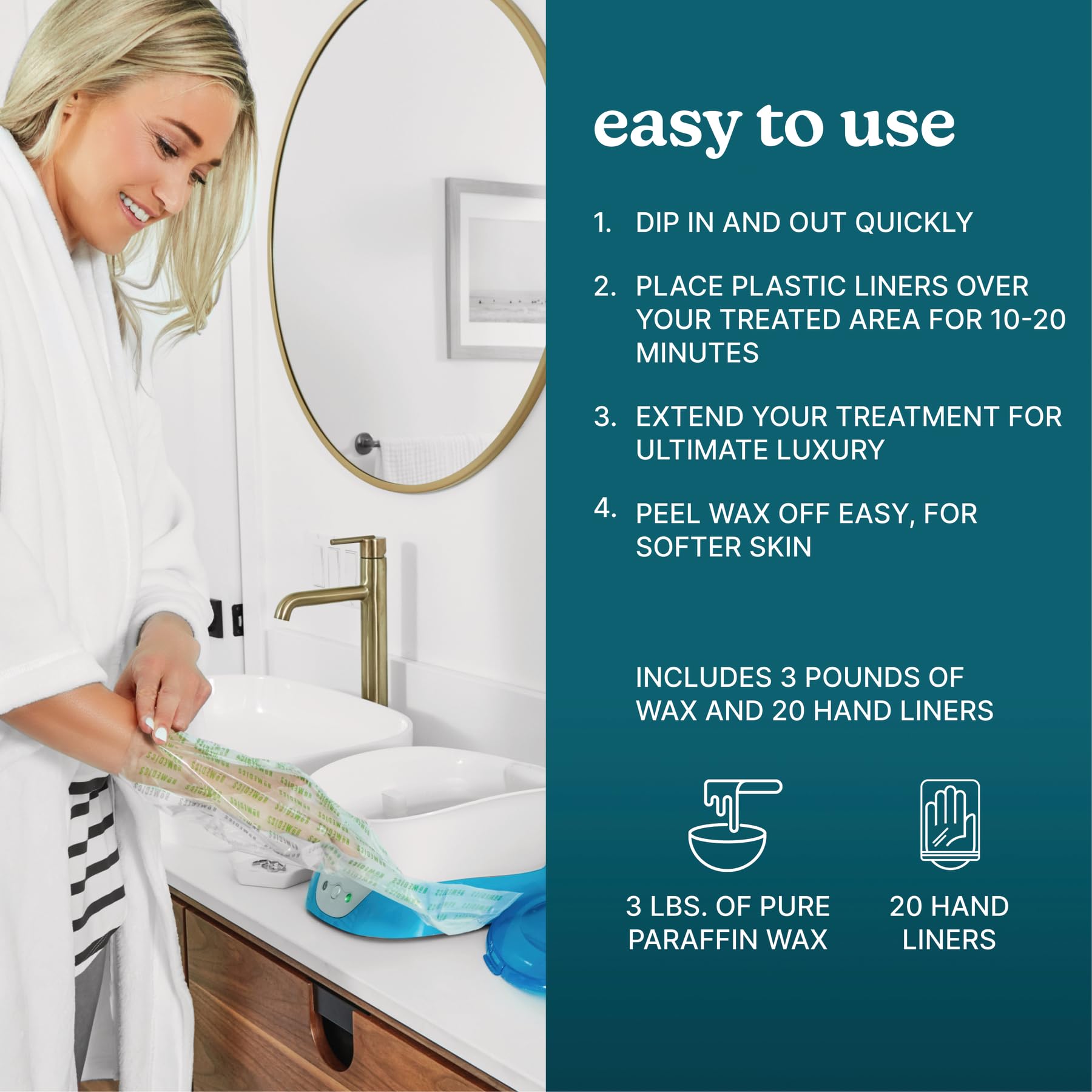 Homedics ParaSpa hands in use with liners creating warm, moisturizing wax treatment