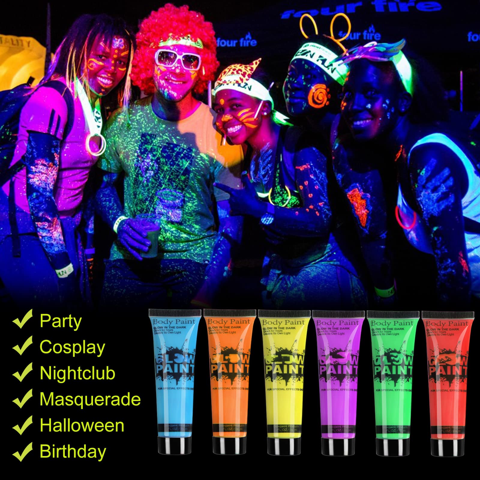 HomeHere face design under UV light demonstrating bright glow benefit eye-catching effects