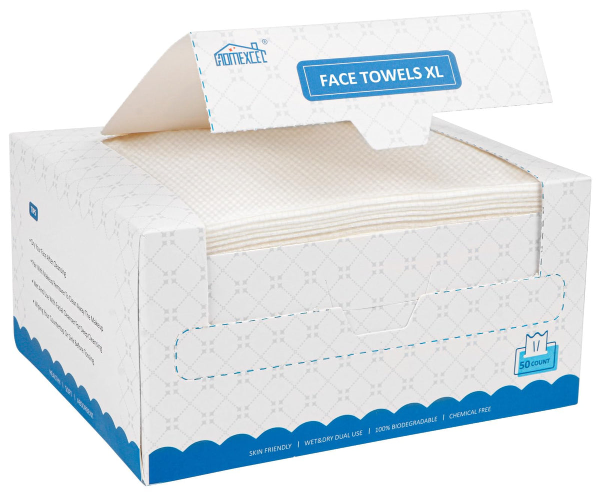 HOMEXCEL front box packaging showing 50-count and clean design, quick storage benefit