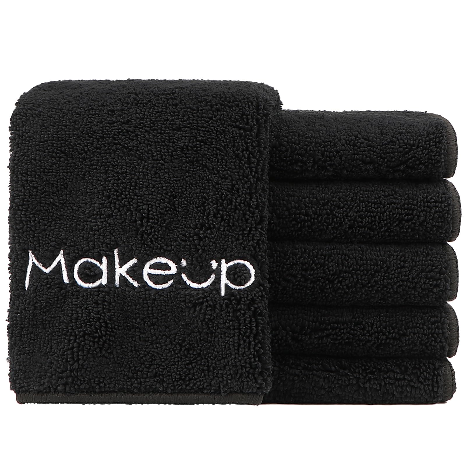HOMEXCEL front pack of six black makeup remover cloths showing compact set and packaging benefit