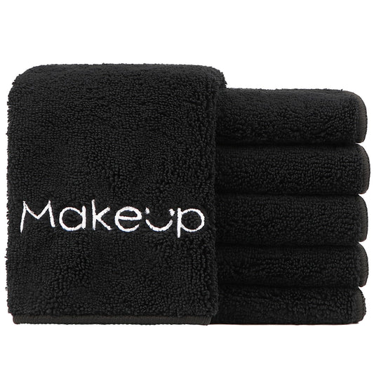 HOMEXCEL front pack of six black makeup remover cloths showing compact set and packaging benefit