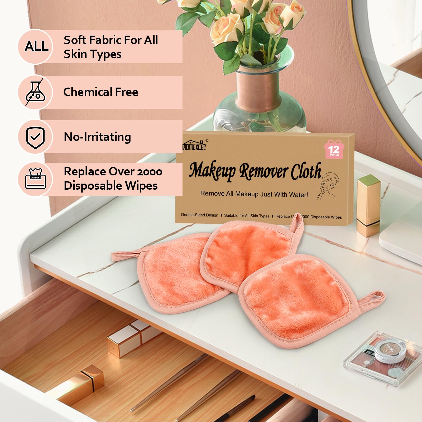 HOMEXCEL smooth side detail ideal for wiping away makeup residue