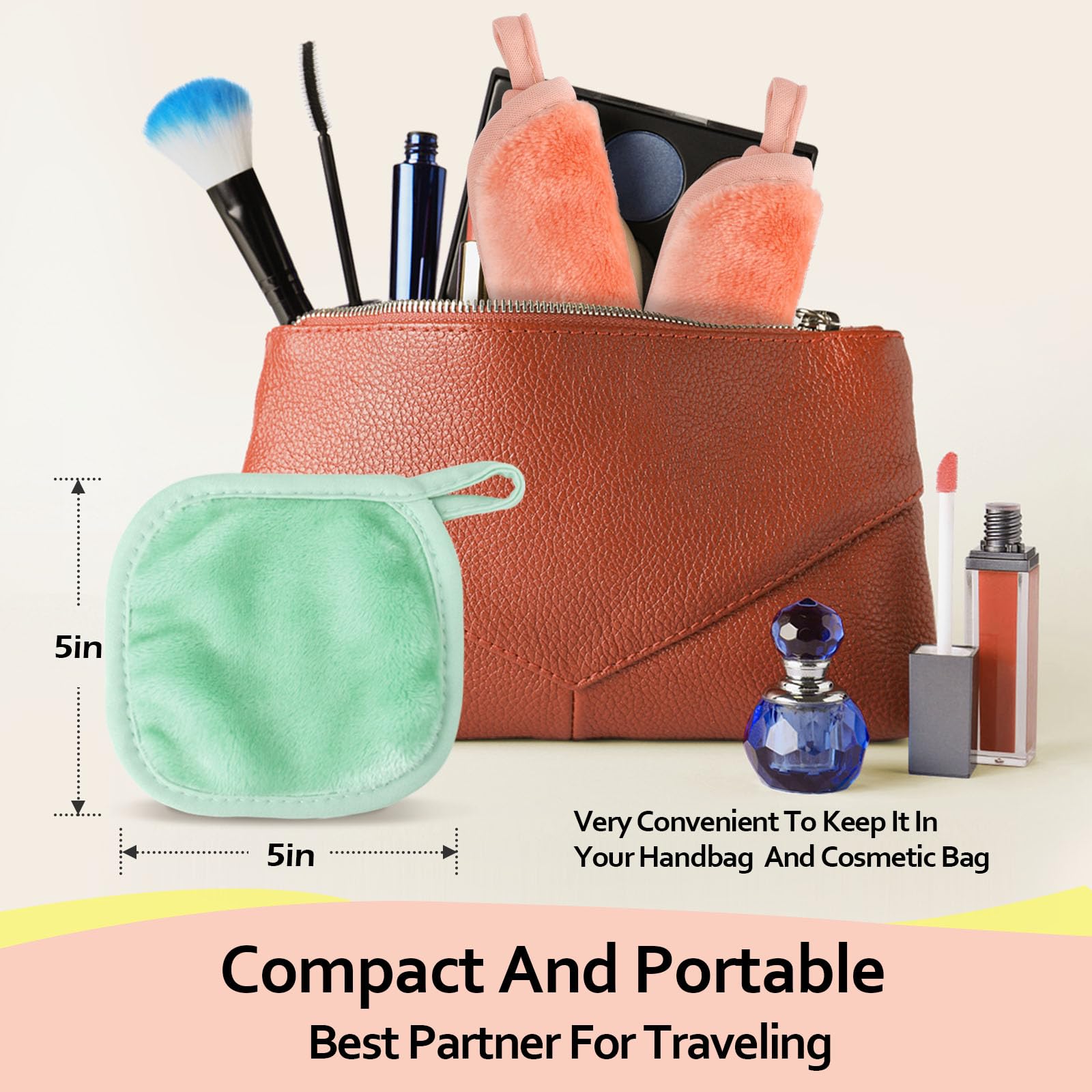 HOMEXCEL cloth packed in travel pouch illustrating on-the-go cleansing convenience