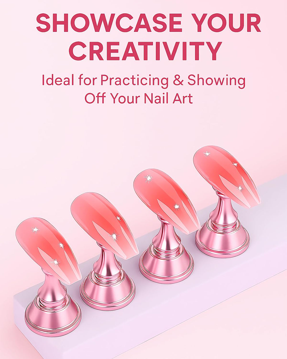 HomTop nail stand in use holding press-on nails for easy practice