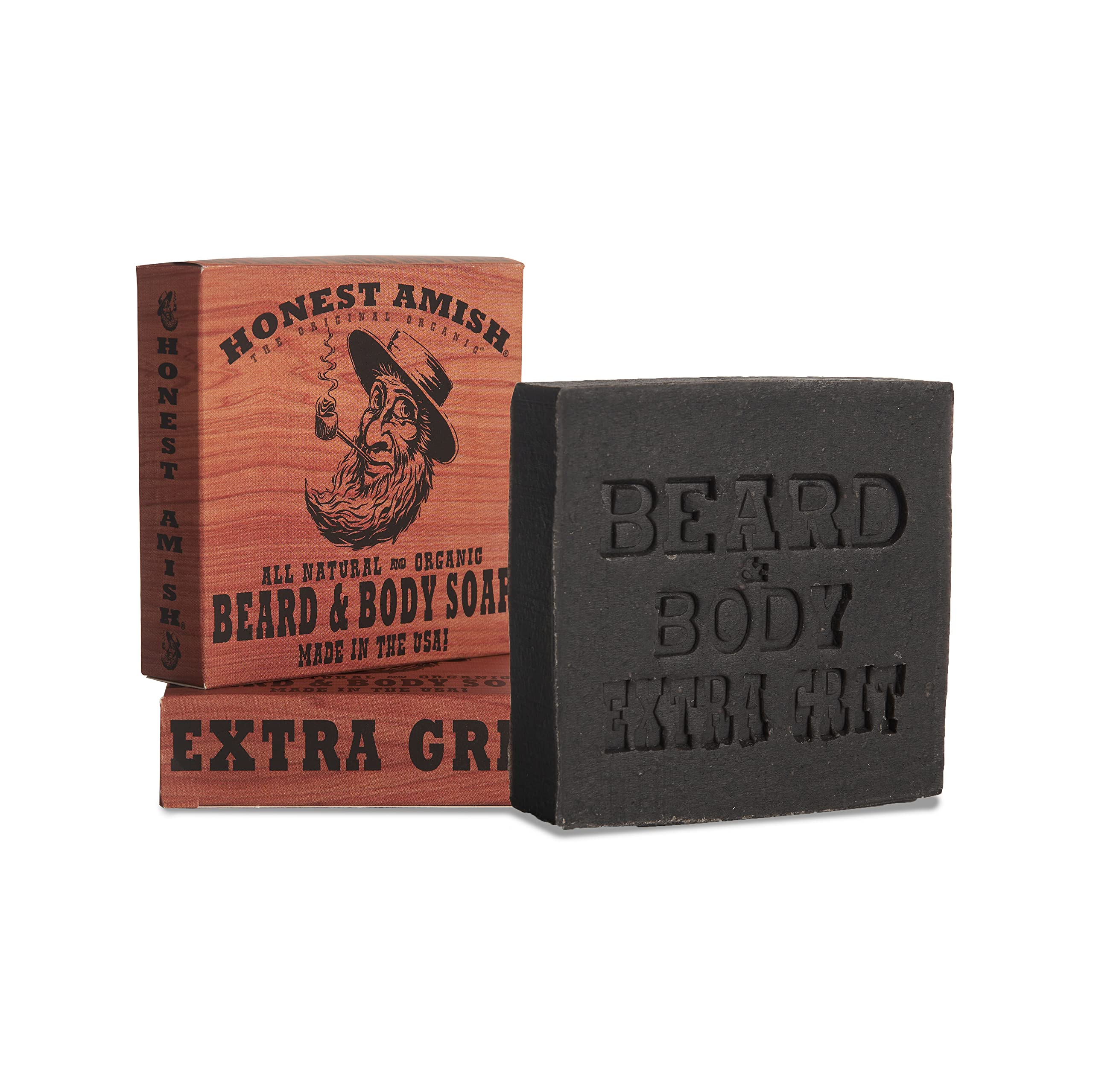 Close-up of Honest Amish extra-grit soap texture highlighting exfoliating particles