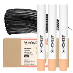 Honest Beauty front packaging showing three 2-in-1 mascara tubes for convenience